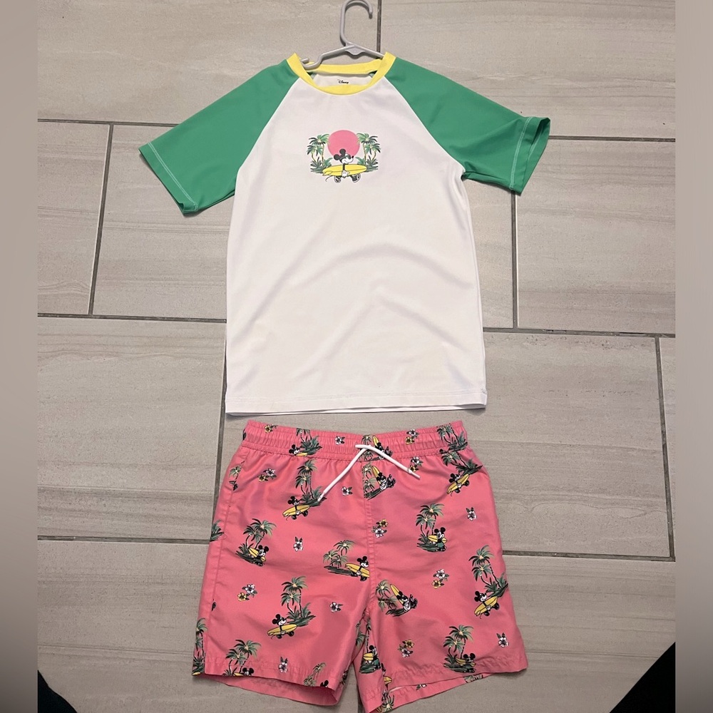 Janie and Jack Mickey Mouse Rashguard and Swim Trunks!  Boys Size 8 💙